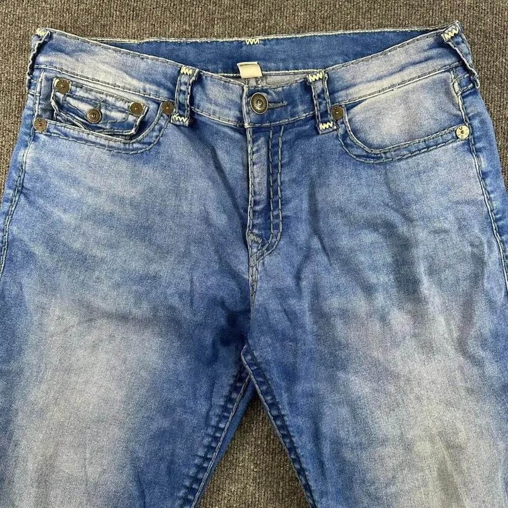 True Religion Men’s Geno Big T Flap Relaxed Slim Jeans Thick Stitch Y2K 38x30